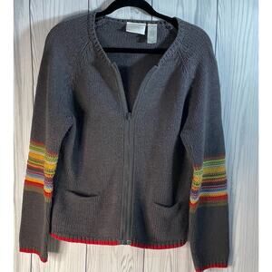 Retro 90s Gray Rainbow Striped Lizwear Cardigan Size Large